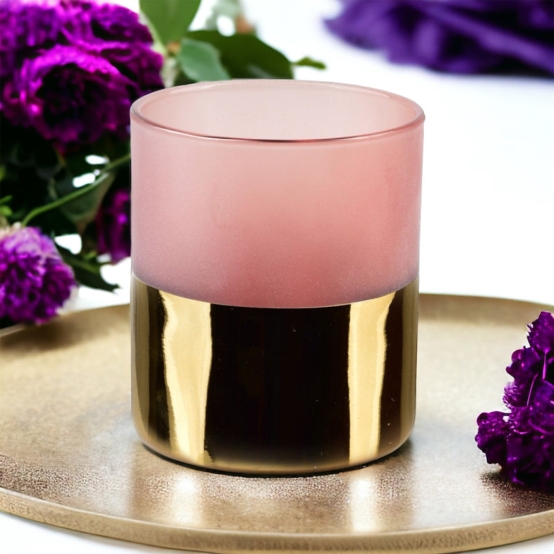 Photophore en verre rose poudre et or