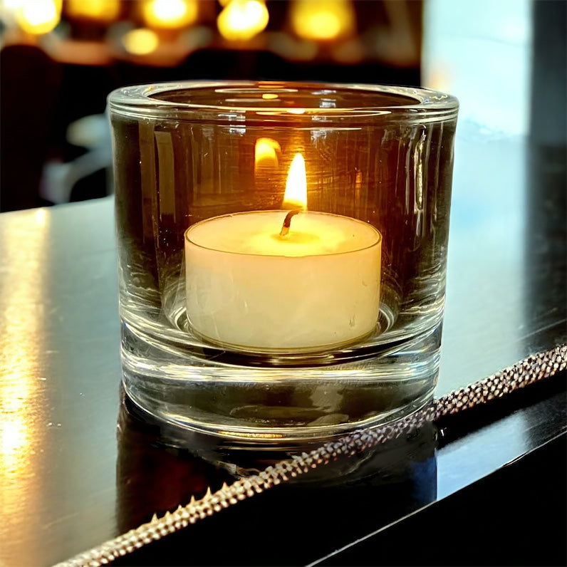 Photophore en verre pour bougies à réchaud 
