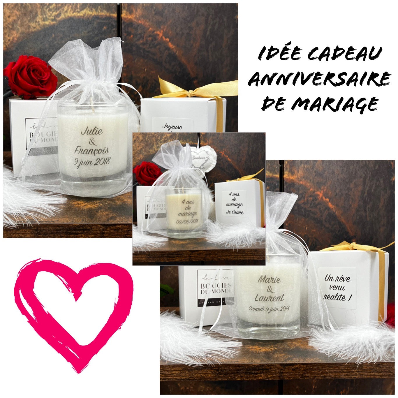 Offrez le cadeau idéal pour les noces de cire ou les noces de coton avec une bougie personnalisée