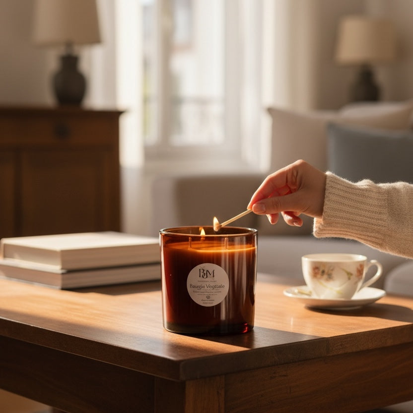 Grande bougie de luxe sans parfum - Cire 100% d'origine végétale - Fabrication artisanale Bougies du Monde - France - Made in Alsace - Mulhouse