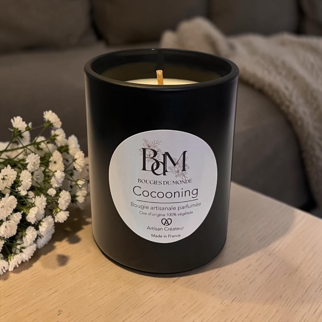 Bougie artisanale française parfum cocooning de Bougies du Monde