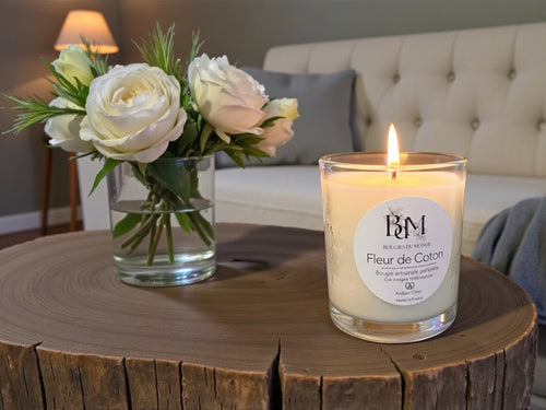 Bougie parfumée Fleur de Coton végétale douce artisanale - Bougies du Monde Mulhouse - Alsace
