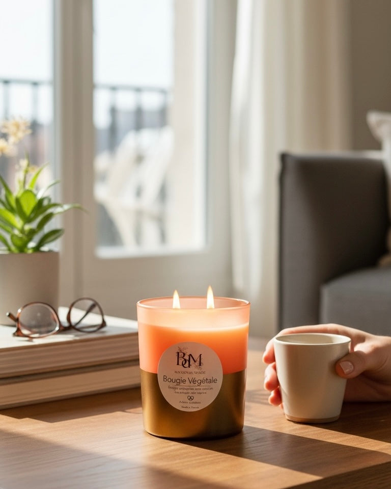 Bougie végétale naturelle sans parfum 2 mèches - Rose et Or