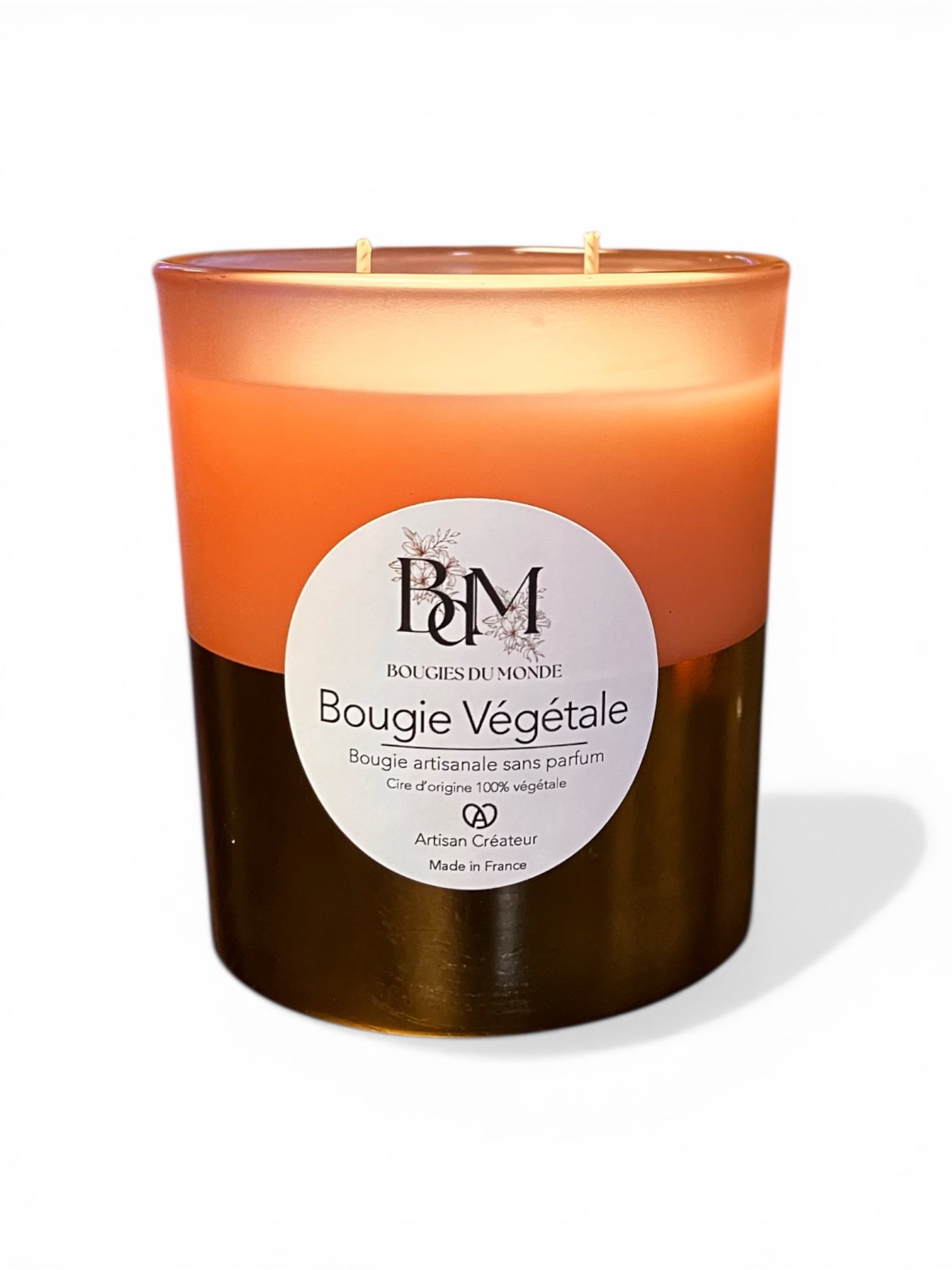 Bougie végétale naturelle sans parfum 2 mèches - Rose et Or