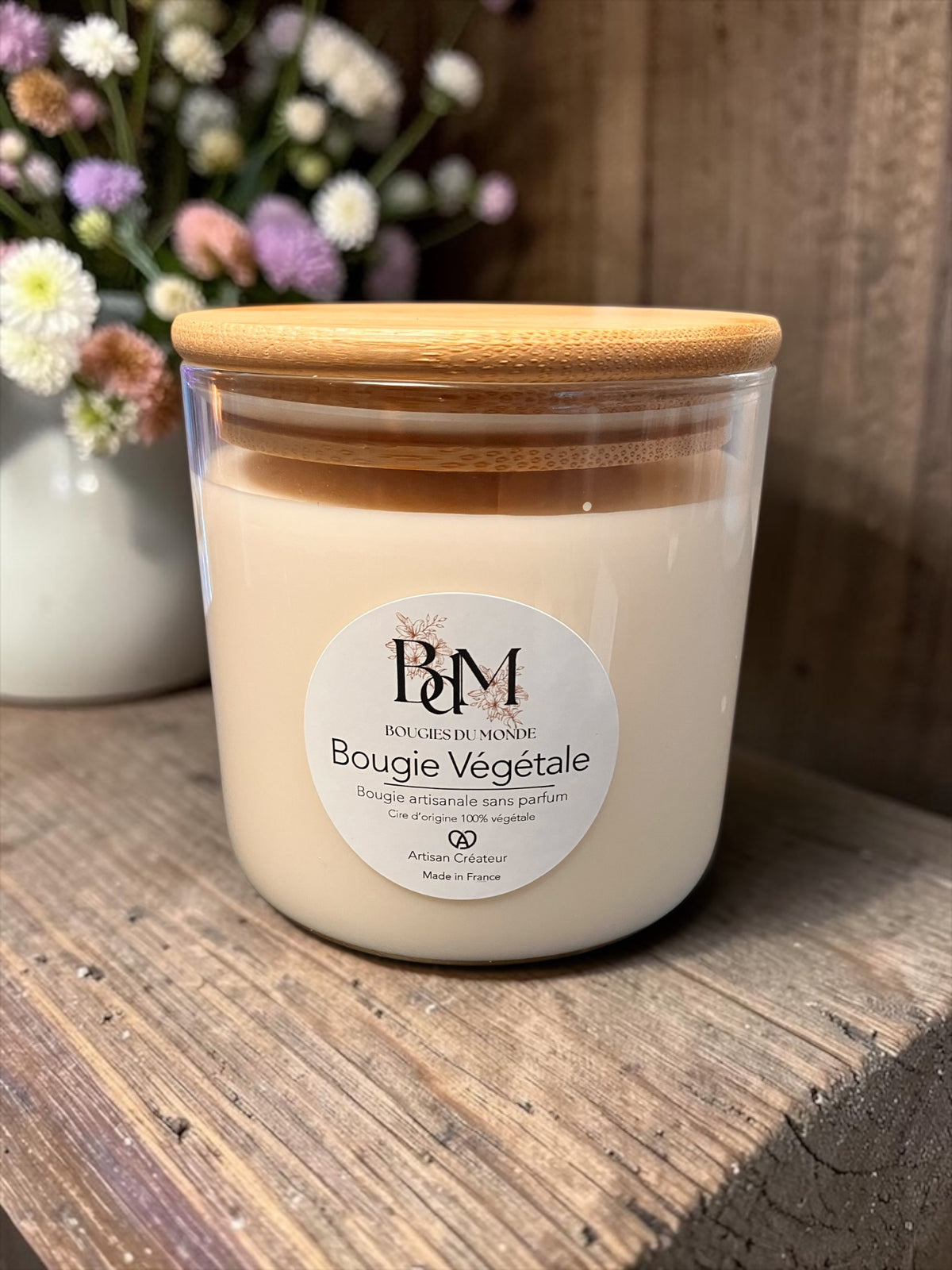 Bougie végétale naturelle  artisanale sans parfum de Bougies du Monde
