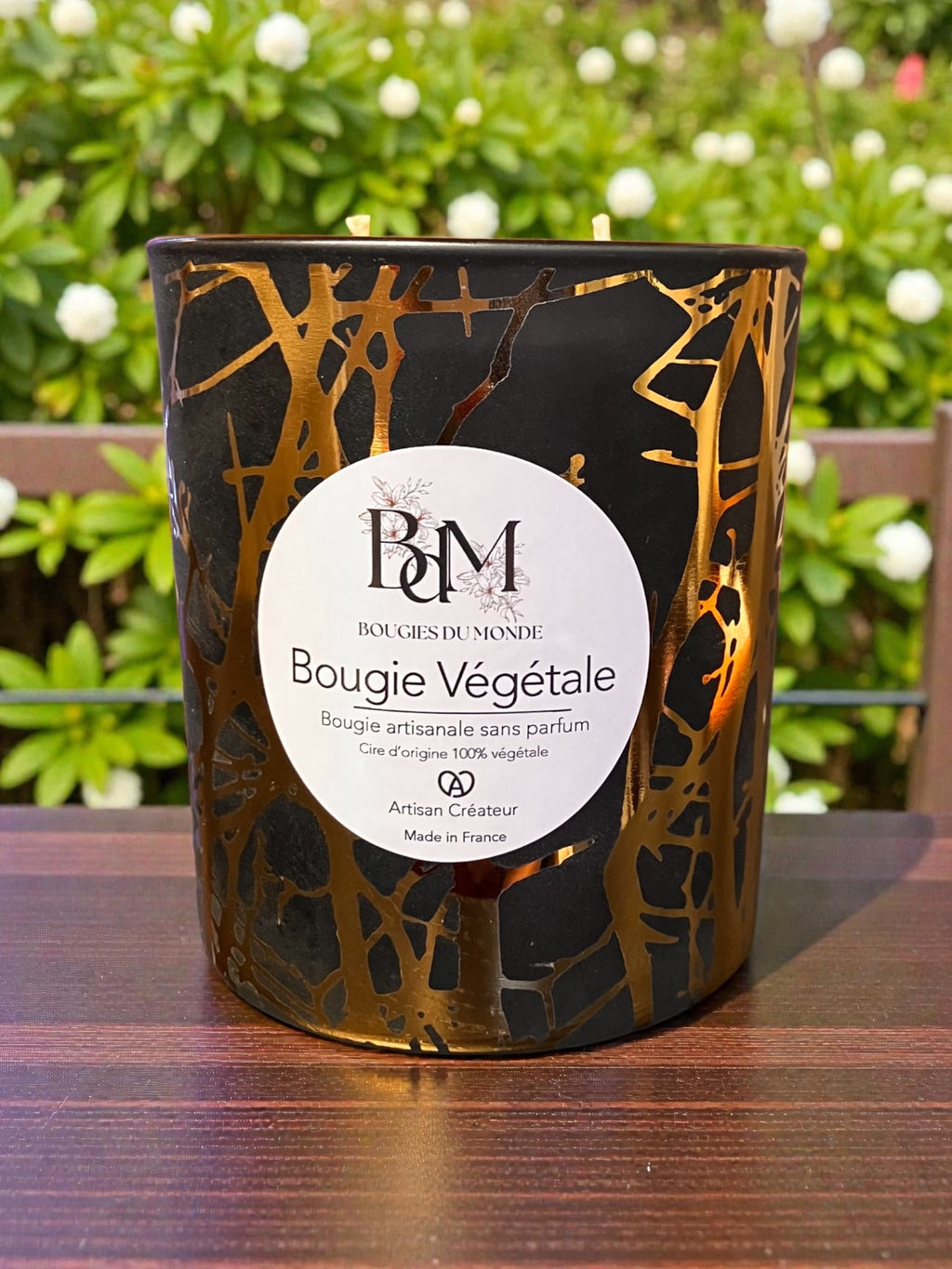 Bougie végétale naturelle sans parfum 2 mèches - Noir et Or