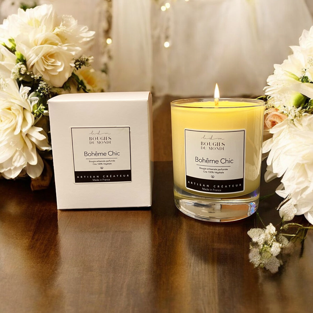 Bougie Parfumée Boho Vintage Faite Main - Parfum Floral, Verre Orange | Décoration Romantique