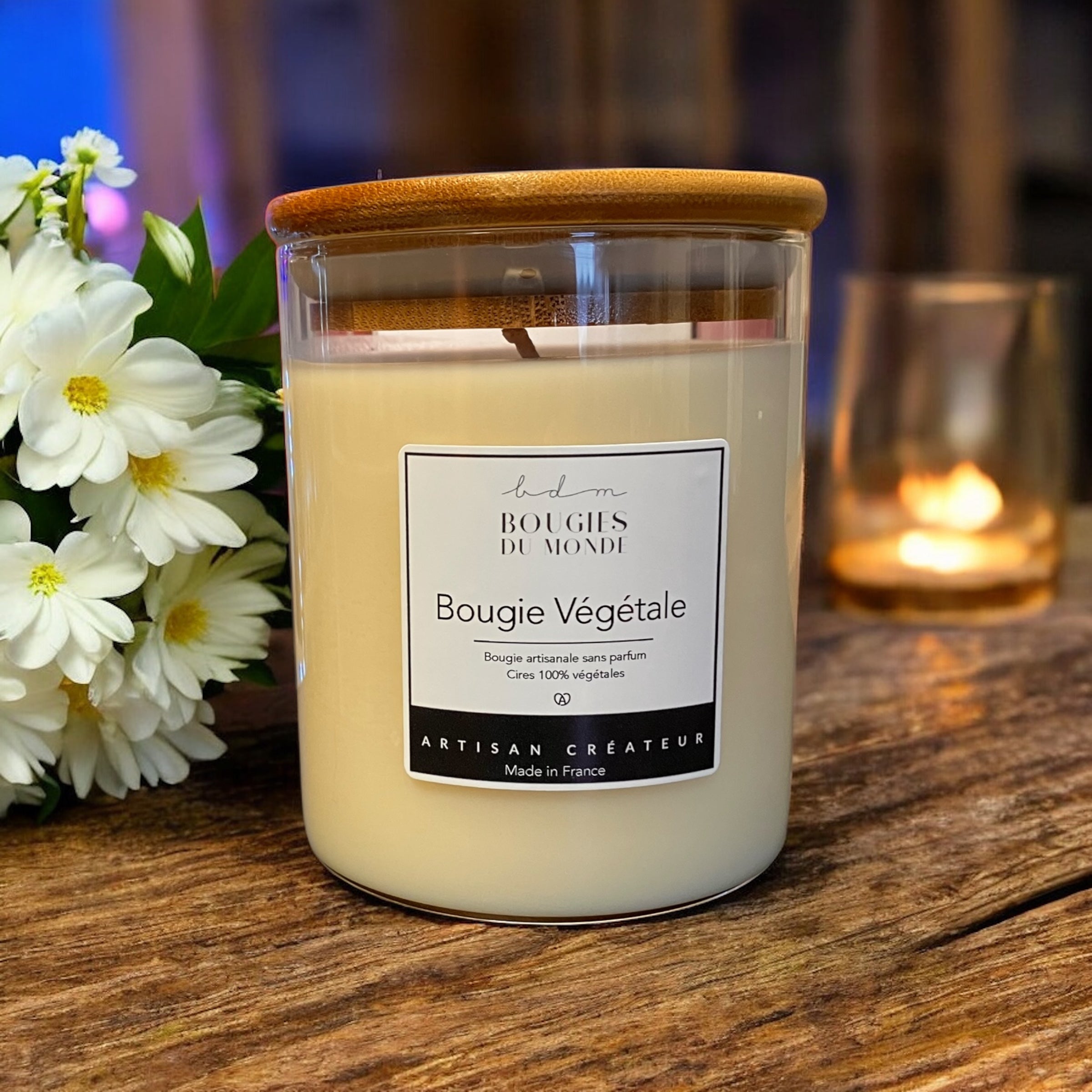 Bougie végétale naturelle sans parfum 1 mèche - Bocal 450ml