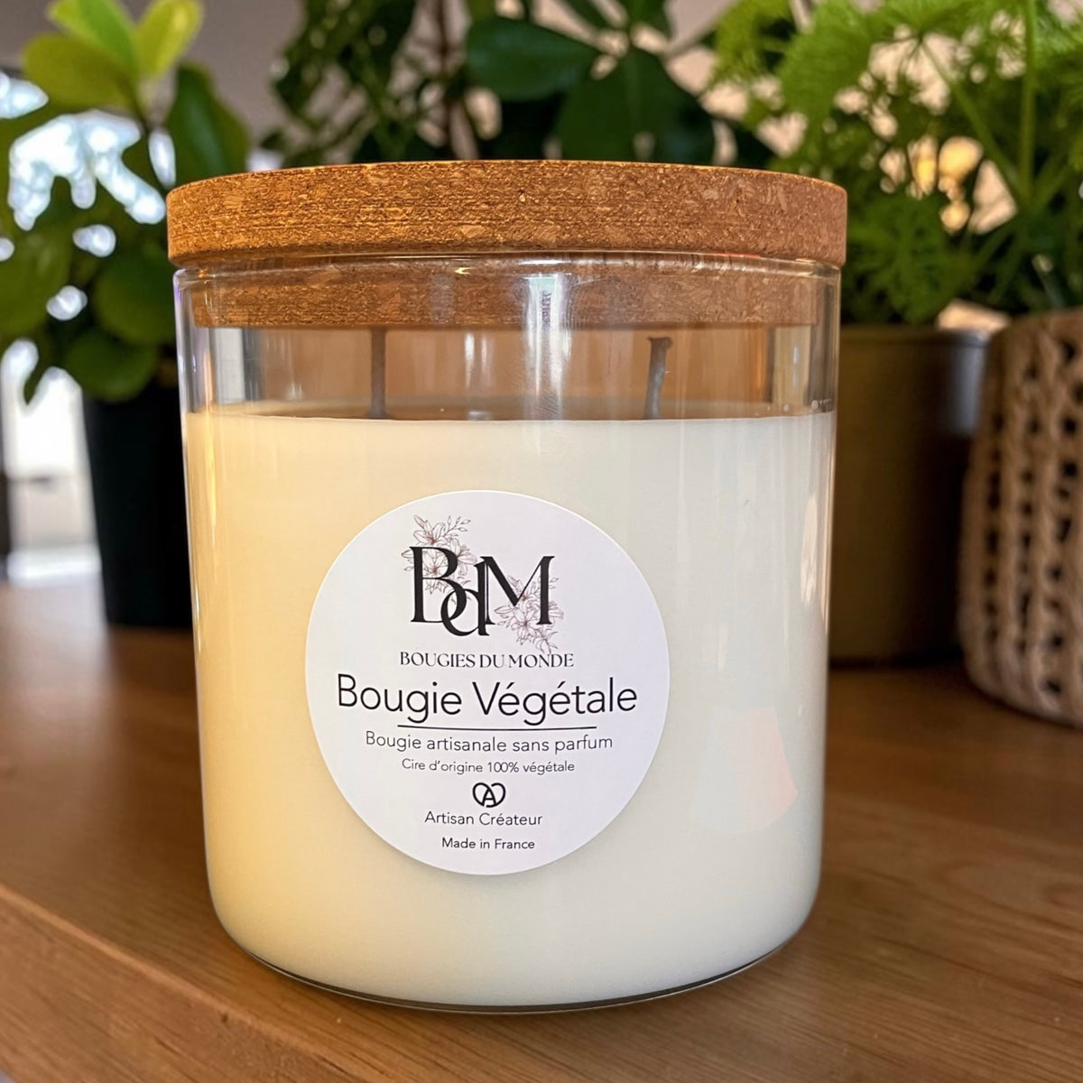 Grande bougie végétale sans parfum avec deux mèches - Bougies du monde