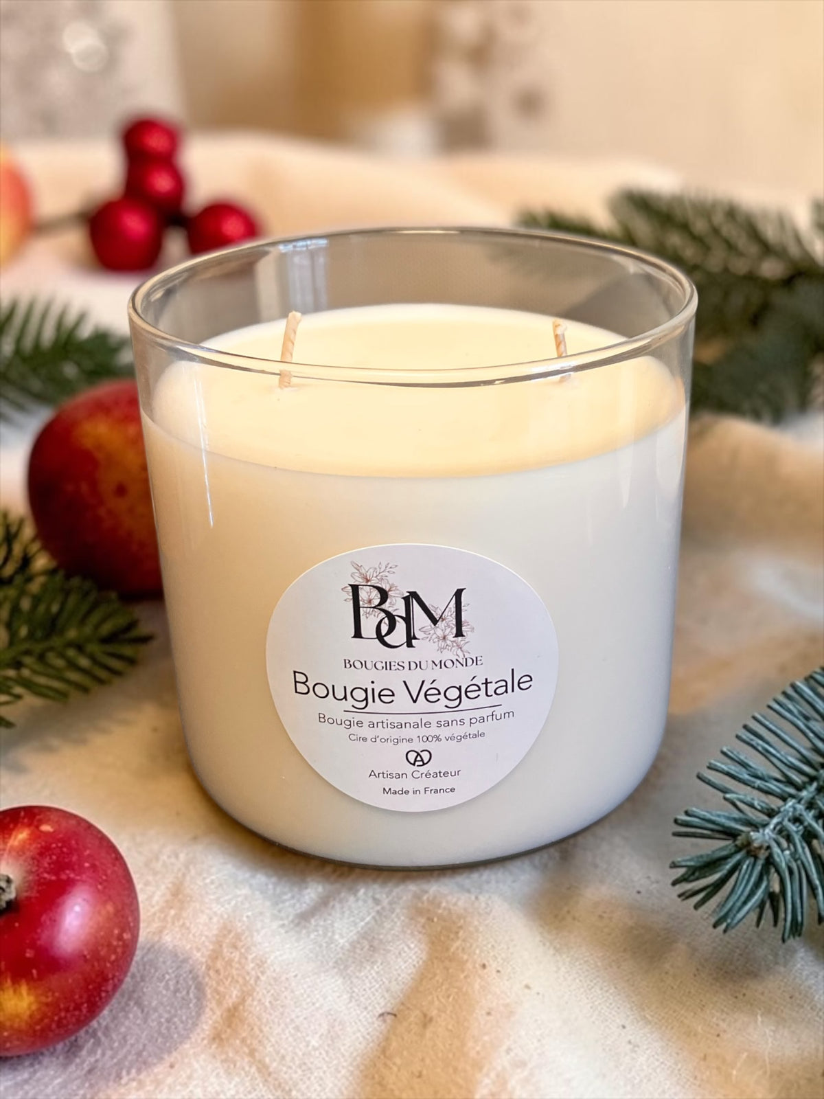 Bougie végétale naturelle  artisanale sans parfum de Bougies du Monde