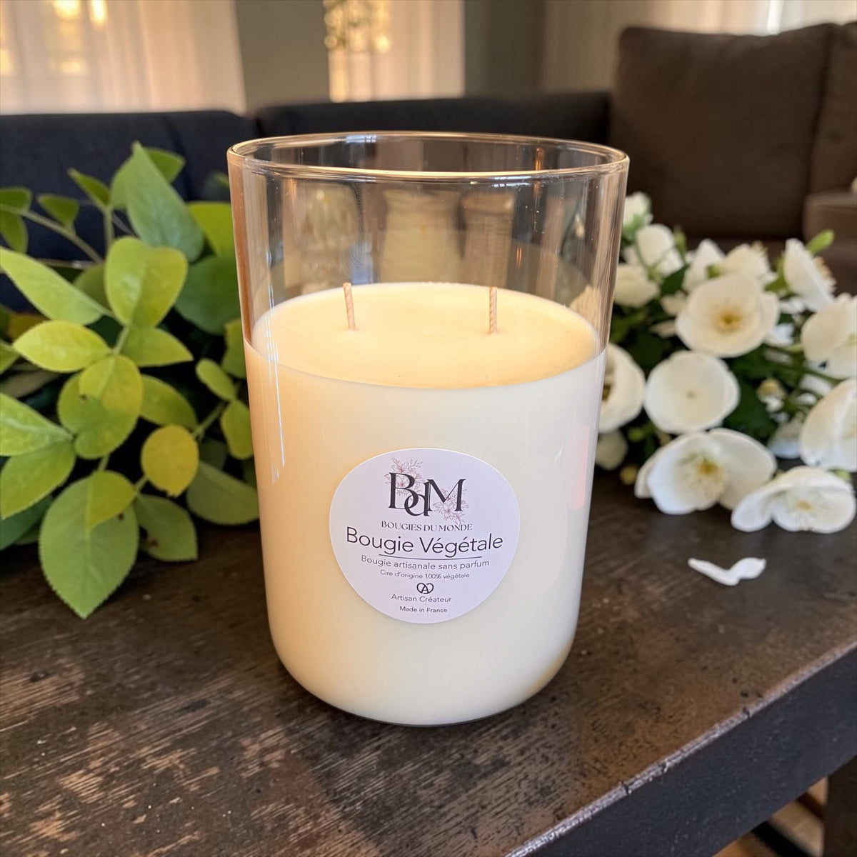 grande bougie XL sans-parfum en cire végétale de Bougies du Monde