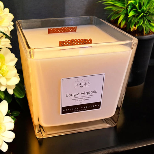 Grande Bougie végétale sans parfum - 2 mèches Bois - Verre 1100ml