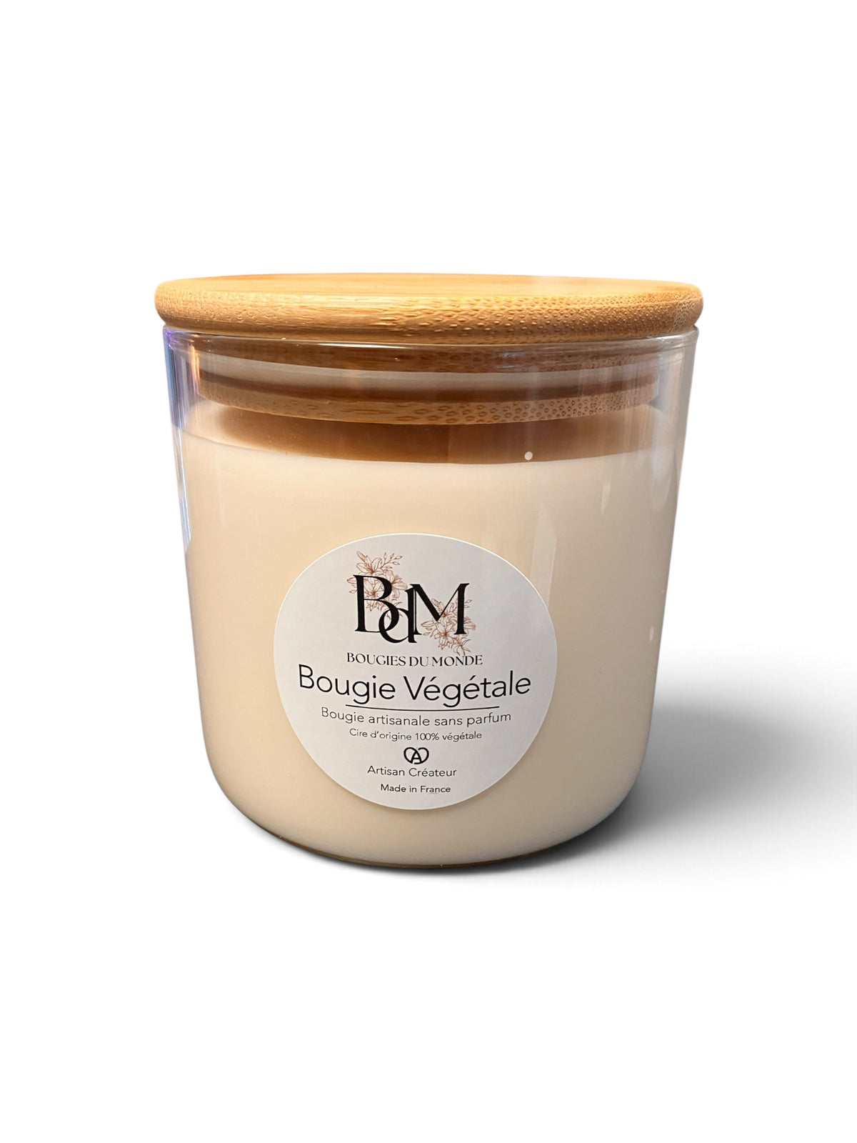 Bougie végétale naturelle  artisanale sans parfum de Bougies du Monde