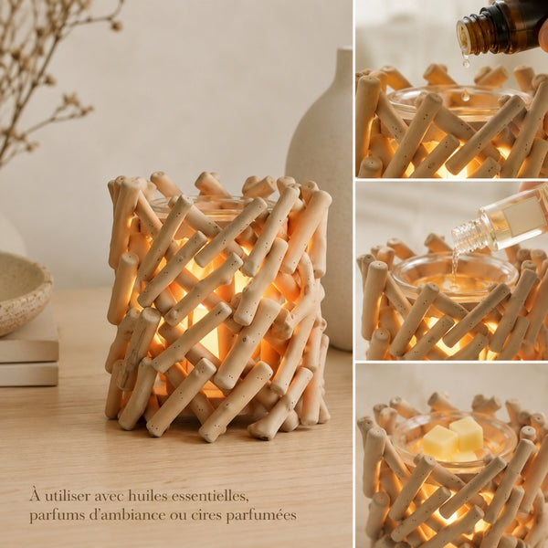 Brûle-parfum électrique à chaleur douce en bois avec coupelle en verre