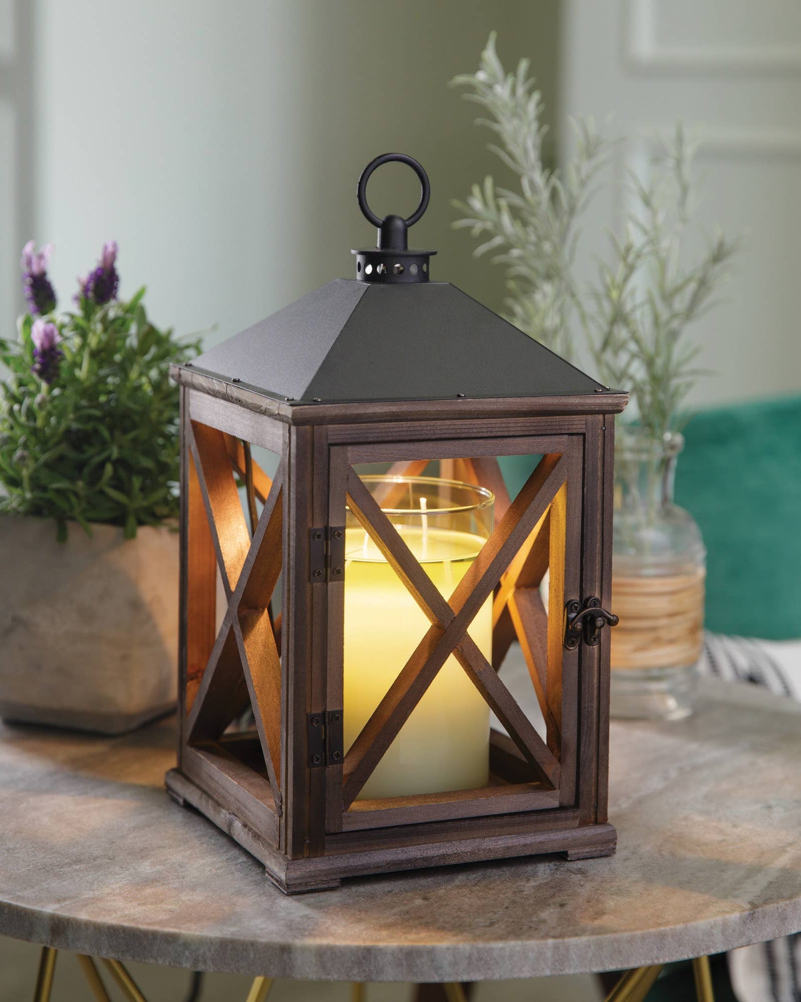 Chauffe Bougie - Lanterne en bois couleur espresso pour bougie parfumée