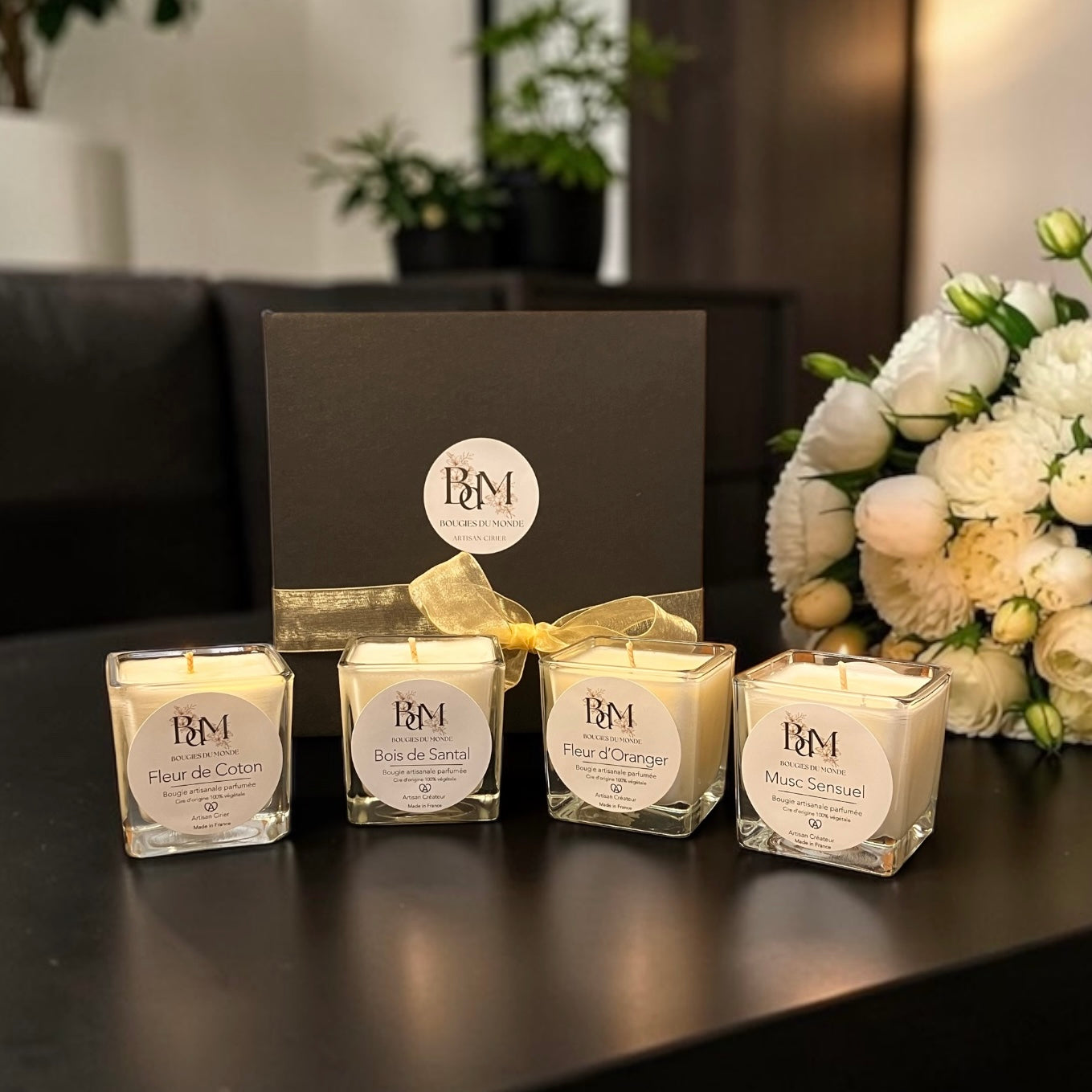 coffret cadeau 4 bougies végétales parfumées - Bougies du Monde
