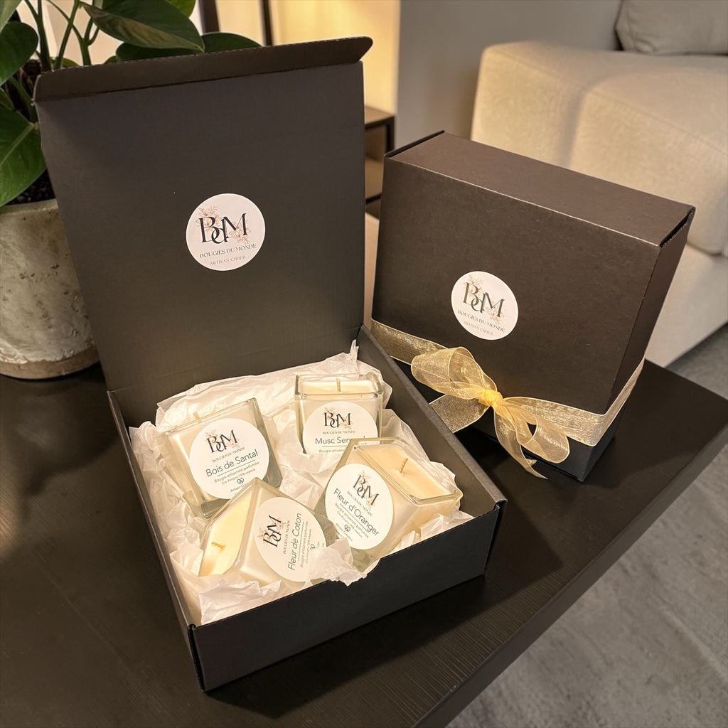 coffret cadeau 4 bougies artisanales végétales parfumées - Bougies du Monde France