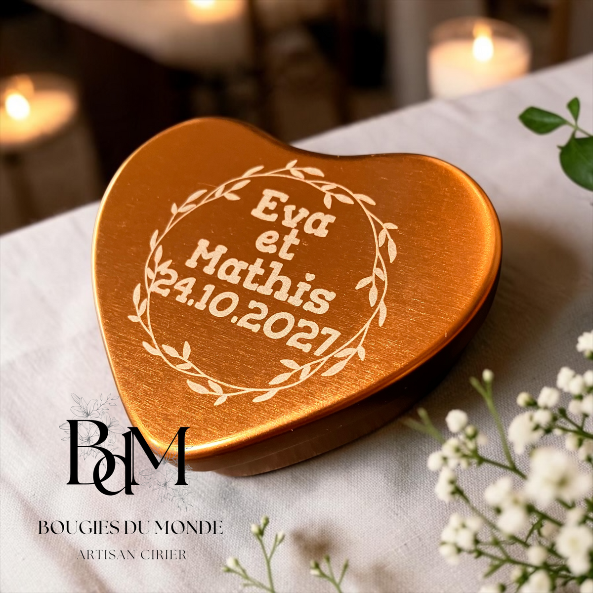 Bougie personnalisée gravée -  noël - mariage - anniversaire - cadeaux entreprises