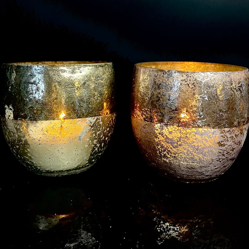 Photophore en verre rose et champagne Bougies du Monde