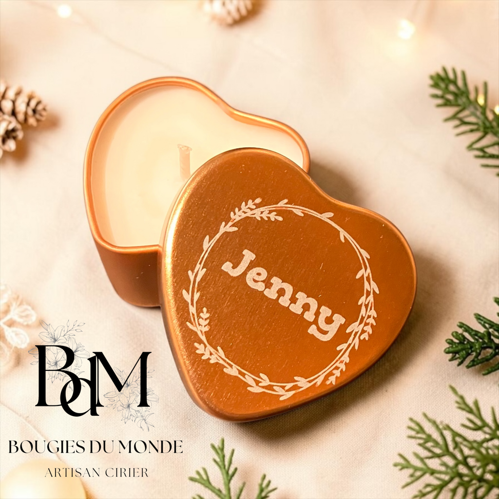 Bougie gravée personnalisée -  noël - mariage - anniversaire - déclaration -cadeaux entreprises - prénom -Bougies du Monde